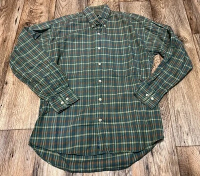 Burberry London Small Button Front Shirt USA Made Green Brown Tan Plaid - Image 1 of 4