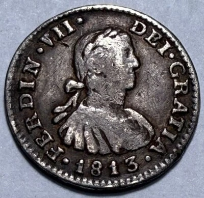 MEXICO - Ferdinand VII - Silver 1/2 Real - 1813 Mo.J.J. - Km-73 - Very Fine! - Image 1 of 2