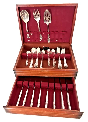 62 piezas. Juego Placa de Plata Reforzada Wm Rogers AA IS Dama Densmore Patrón con Estuche Foto 1 de 4