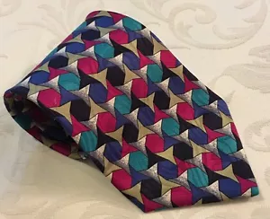 PAVONE Multi-Color Abstract Geometric Print 100% Silk Neck Tie Made In Italy - Picture 1 of 9