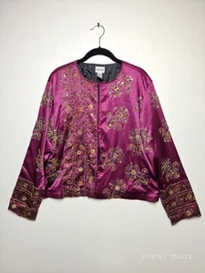 Chico's Jacket Women's 2 Maroon Lined Stretch Paisley Embellished Long Sleeve - Picture 1 of 13