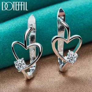 DOTEFFIL 925 Sterling Silver Heart inlaid Crystal Earring Party Party Jewelry - Picture 1 of 6