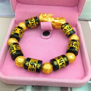 Herren 14 mm dick tapfere Truppen sechs Zeichen Mantra 24K GELBGOLD GP Armband - Bild 1 von 4