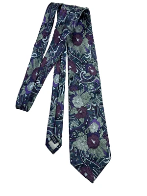 57th Street Collection For Nordstrom Silk Tie Purple Paisley Floral Pattern - Image 1 of 4