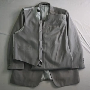 Vittorio St Angelo 42R 36x30 Gray Stripe 3 Piece Mens Vest Jacket Pants Suit - Picture 1 of 12