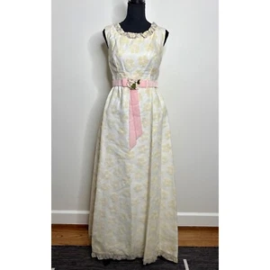 Vintage 60s Daisy Maxi Dress Pink Belt Bow Party Prom Formal Size S - Picture 1 of 18