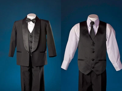 NEW BOY FORMAL 5 Pcs BLACK TUXEDO SET Shawl Collar Sz L/10/14,Wedding/Recital - Image 1 of 4
