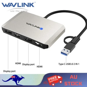 WAVLINK USB C to DisplayPort USB3.0 to HDMI Adapter DisplayLink 4K@60Hz Monitor - Picture 1 of 13
