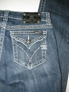 Miss Me JP5061SKL Skinny Distressed Denim Blue Jeans Sz 30 Designer Flap Pocket - Picture 1 of 6