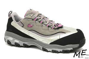 New Skechers D'lites SR Service Safety Toe Women Hiker Leather Work Boots Sz8 