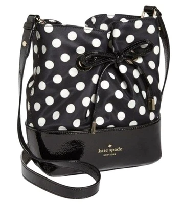 Bolso de mano Kate Spade New York blanco y negro a lunares estilo retro clásico Foto 1 de 4
