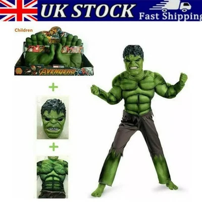 Boys Hulk Fancy Dress Kids Deluxe Incredible Marvel Avengers Cosplay Costume UK