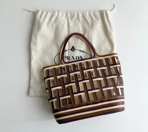 PRADA Archive SS1996 Mesh Leather Tote Bag Handbag Brown Beige Vintage W/Pouch - Foto 1 di 5