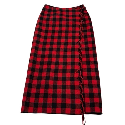 Юбка Liz Claiborne 8 Red Buffalo клетчатая шерстяная смесь обертка макси бахрома опрятная рождественская - Изображение 1 из 4