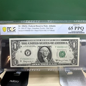 $1 1963 A Federal Reserve Note Gem UNC Star Note Fr 1901-F Atlanta 65ppq - Picture 1 of 4