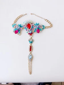 Vintage costume jewelry, gold tone inlaid multi-tone rhinestone gorgeous necklac - Picture 1 of 4