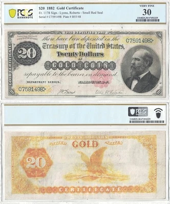 1882 $20 Gold Certificate Fr-1178 PCGS VF-30 - Image 1 of 3