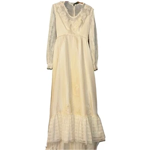 Vintage 70’s Wedding Dress With Veil Lace And Train Bishop Long Sleeve Sz S/m - Imagen 1 de 9
