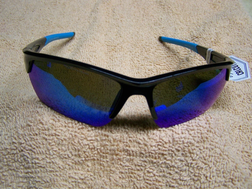 Calcutta BA1BM Balos Sunglasses Shiny Black Frame Blue Mirror Lens