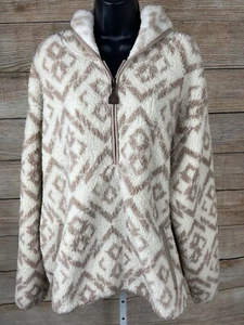 CINCH Women’s Half Zip Sherpa Coat Jacket Beige Cream Geometric Pullover Sz XL - Picture 1 of 9