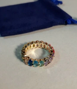 Yellow Gold Plated GP Band made w/ Swarovski Crystal Multi Color Ring Size 5 🦄 - Picture 1 of 5