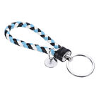 Braided Leather Keychain with Key Ring Sleeve, Black White Sky Blue