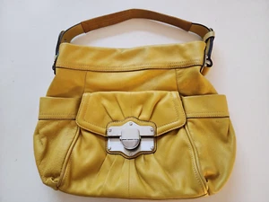 B Makowsky yellow leather purse, hobo handbag, silver tone clasp, large - Picture 1 of 6