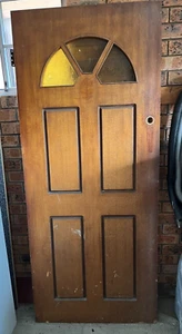 Vintage Retro 4 Panel Front Door with yellow patern glass 204cm H 84cm W - Picture 1 of 10