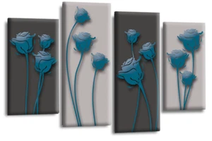 Floral Wall Art Blue Living Room Bedroom Framed Canvas Picture Ready to Hang - Picture 1 of 6