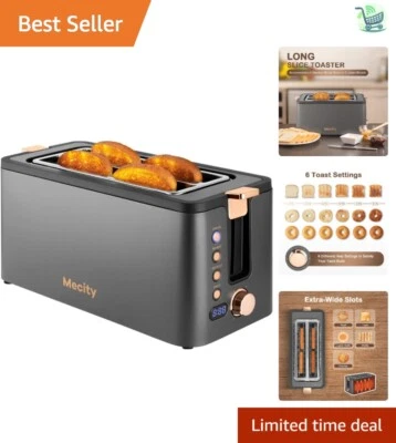 Stylish Grey & Gold Long Slot Toaster - 6 Browning Choices & Easy Clean Design - Image 1 of 4