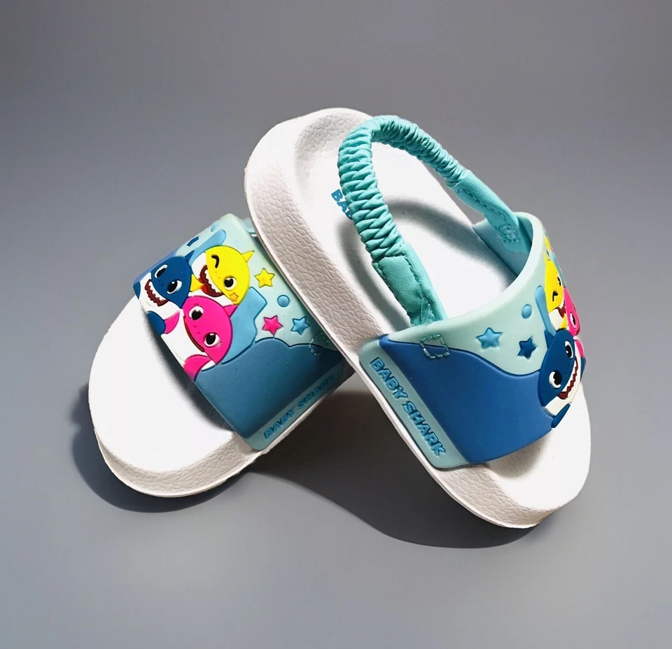 NUEVAS Sandalias Bebé Tiburón Azul y Blanco Correa Trasera/Sin Cordones Niño Pequeño Talla 3 Foto 1 de 4