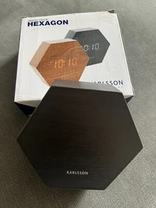 Karlsson Hexagon Alarm wood Clock Brown LED - Picture 1 of 4