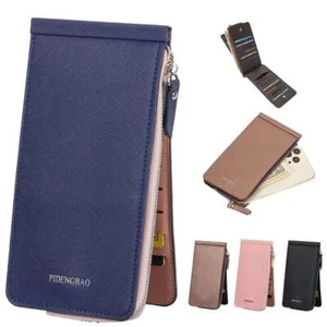 Men's Bifold Leather Zip Coin Handbag Multi Card Holder Purse Long Wallet Clutch - Picture 1 of 13