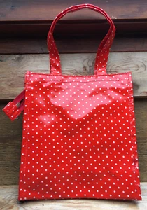 Lovely Red Spotty Oil Cloth Style Bag/Handbag/Tote Shape/Retro - Picture 1 of 5