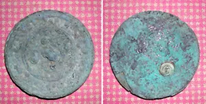 ANTIQUE "SEA ANIMALS & GRAPES" BRONZE MIRROR w/ SEAL - - - - Very nice! - Picture 1 of 7