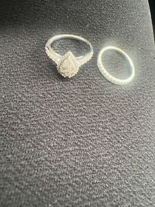 engagement ring set size 7 14k white gold diamond