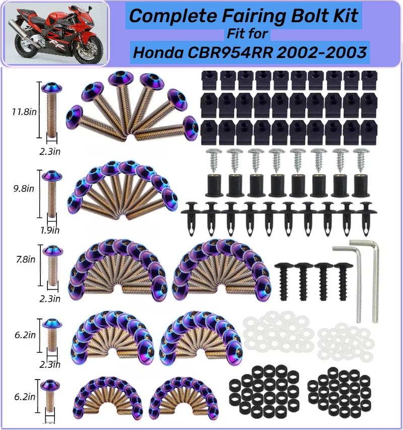 Kit completo de pernos de carenado ABS de acero inoxidable púrpura-azul para Honda CBR954RR 2002 2003 Foto 1 de 4