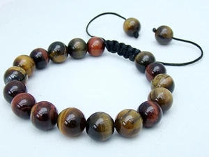 Pulsera Shamballa para hombre todas las cuentas de piedra ojo de tigre 10mm - Imagen 1 de 1