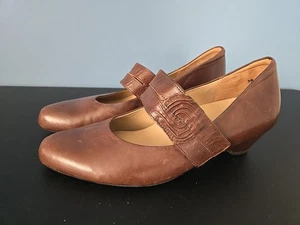 Ziera Kumfs Vail Dark Brown Leather Mary Jane Shoes Wedge Heel Size 39W - Picture 1 of 12