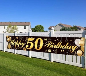 Happy 50th Birthday Banner,Birthday Party Sign Backdrop Banner For 50 Black - Picture 1 of 6