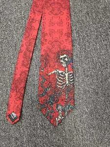 Vintage Grateful Dead Band Neck Tie - Skeleton & Roses Tie - Picture 1 of 9
