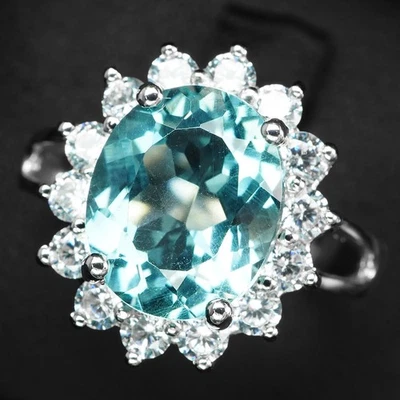 Anillos de oro blanco de plata de ley 925 de 3,20 quilates con aguamarina azul marino prístina talla 6 Foto 1 de 4