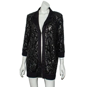 MISOOK Women's Open Front Sequin Jacket Black Acrylic 3/4 Sleeve Small - Picture 1 of 8