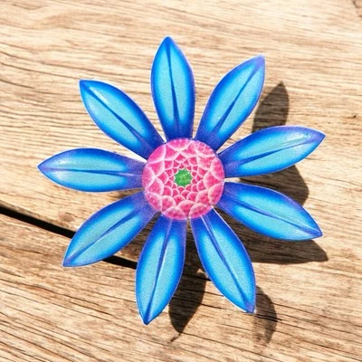 Blue Flower Wall Decor Art Hanging Metal 6in Indoor Outdoor Garden Home Summer - Image 1 of 4