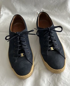 Salvatore Ferragamo Sport Navy Blue Suede Low Top Shoes Sneakers Size 9 3A - Picture 1 of 8