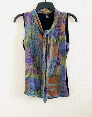 Etcetera Blouse Silk Colorful Printed Button Sleeveless Women 2 Art Boho Office - Imagem 1 de 4