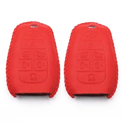 2Pcs Red Leather For 2020 2021 2022 2023 Hyundai Sonata Nexo 7 Buttons Key Fob - Image 1 of 4
