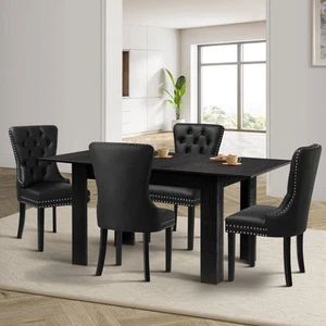 Oikiture 160cm Extendable Dining Table with 4PCS Dining Chairs PU Leather Black - Picture 1 of 10