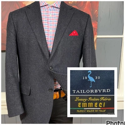 TailorByrd Blazer Jacket Sport Coat Mens 44R Wool Nylon Soft Tweed Navy - Image 1 of 4