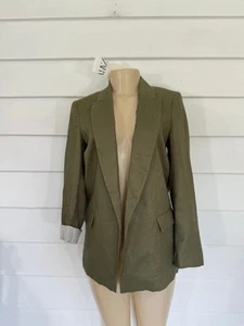 New Zara Oversized Linen Blazer Jacket Roll Up Sleeve Green Khaki Size XS Y628F - Picture 1 of 23